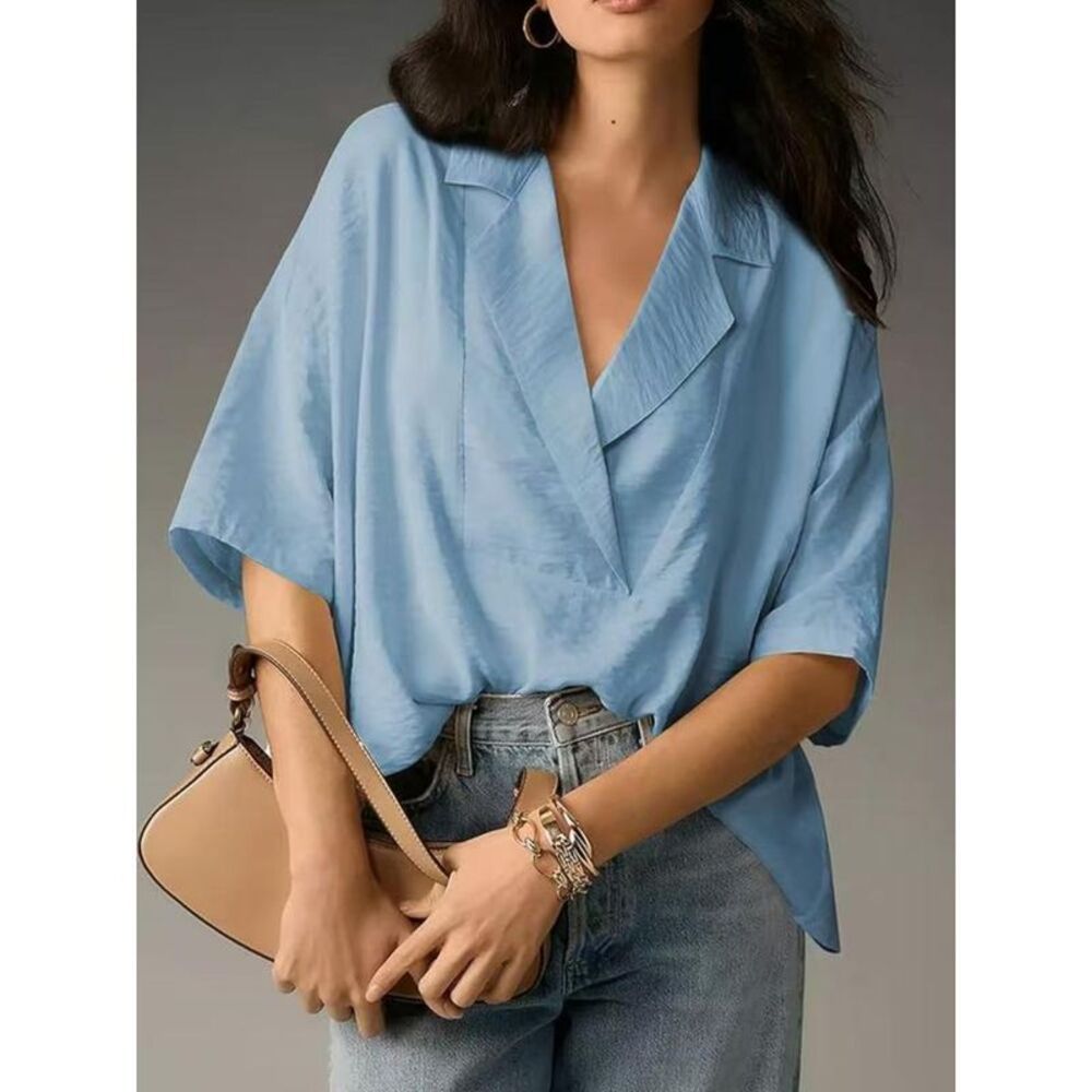 Everyday the Label Relaxed Fit VNeck Blouse Women Sky Blue Blouses & Shirts